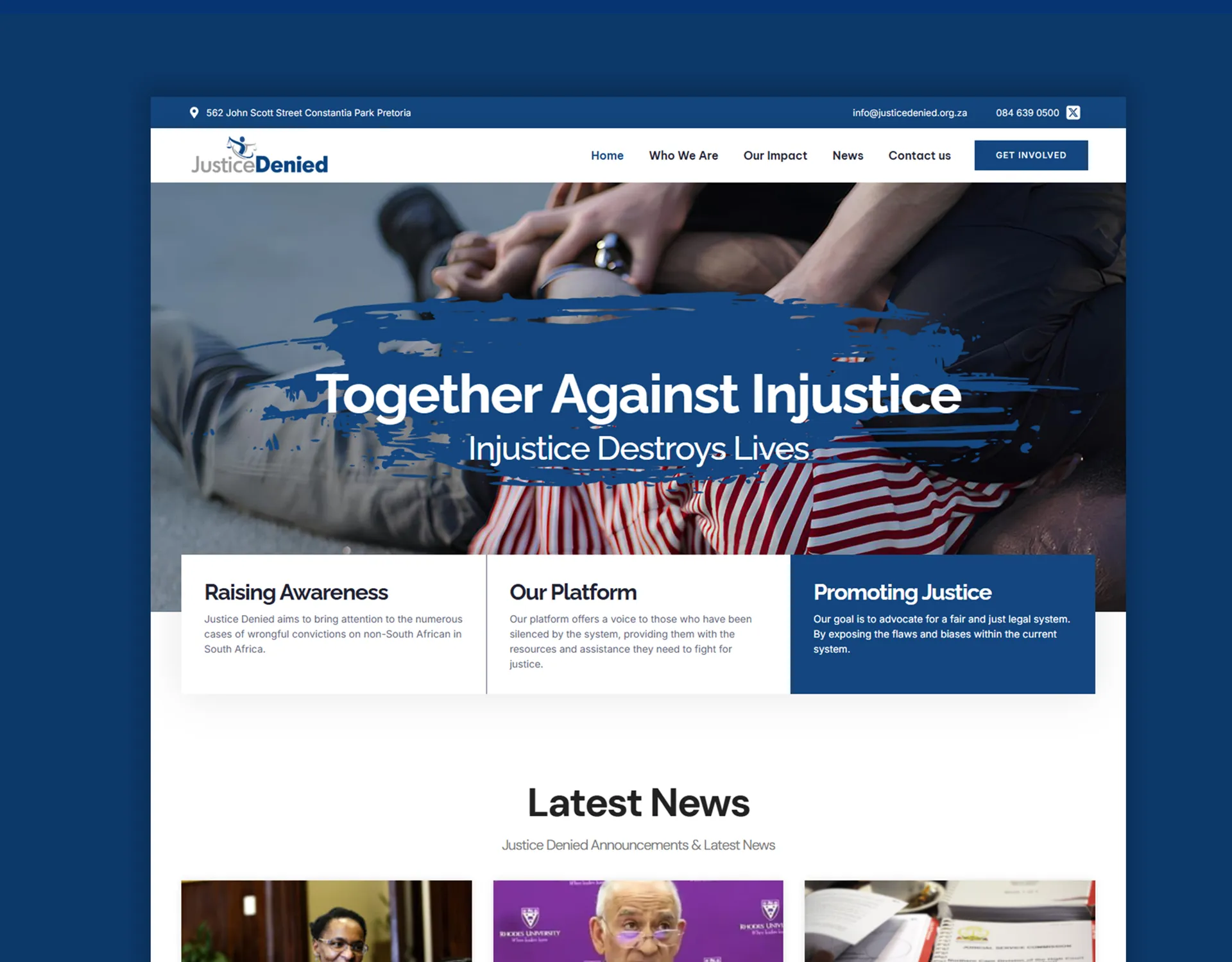 Justice Denied advocacy website design