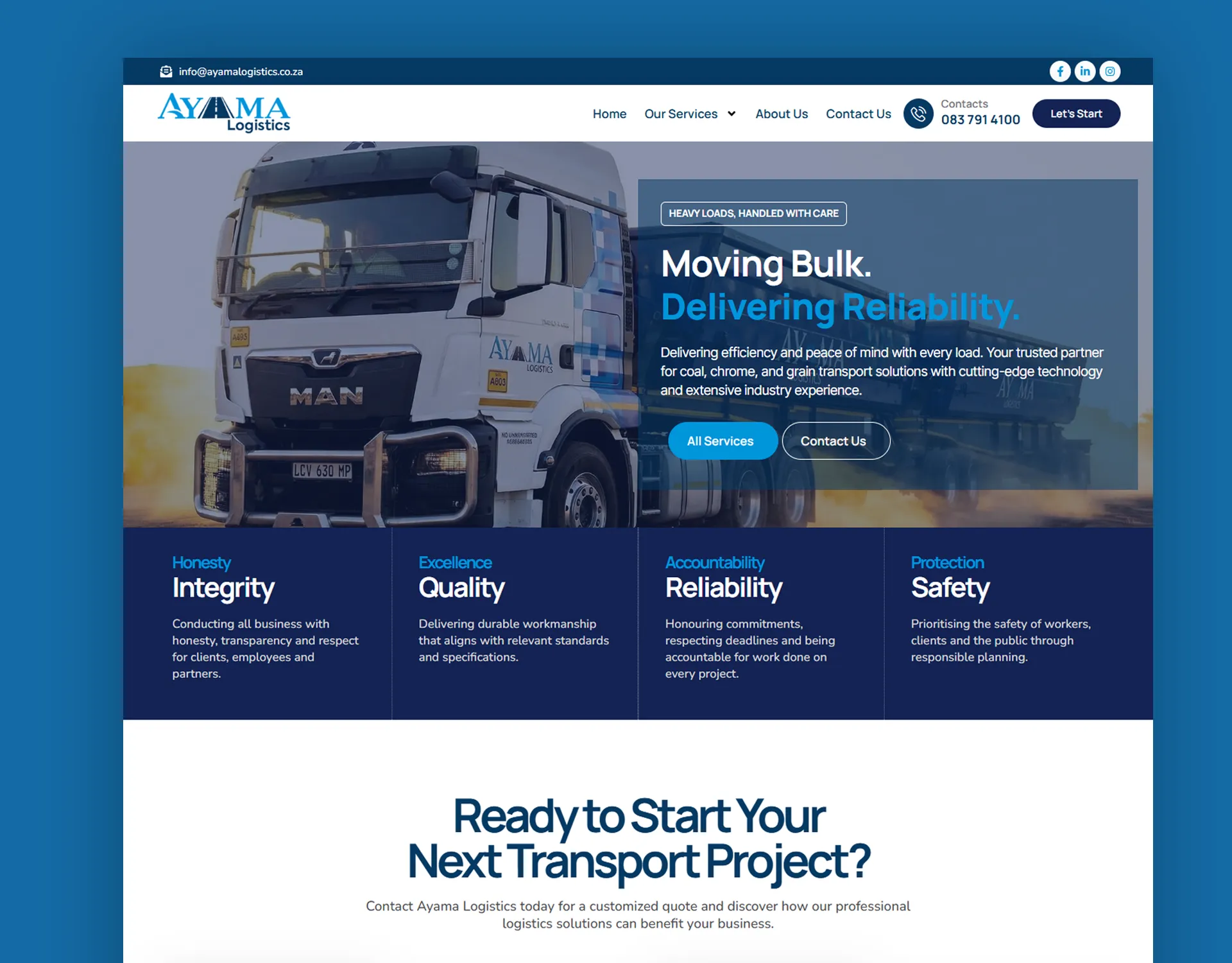 Ayama Logistics transport website design